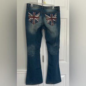 Unique Vintage Y2K low rise British Flag flared Jeans
